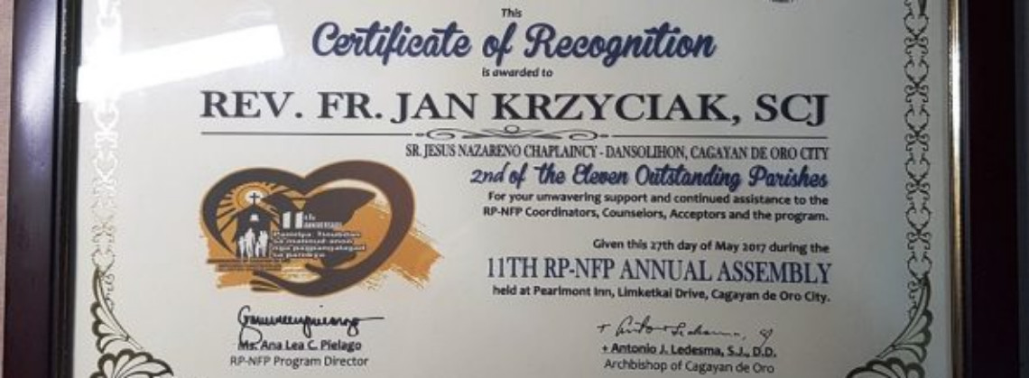 Certyfikat dla ks. Krzyściaka